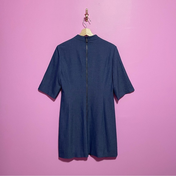 Alice + Olivia Coley Mock Neck A-Line Dress Medium Denim - Picture 8 of 13